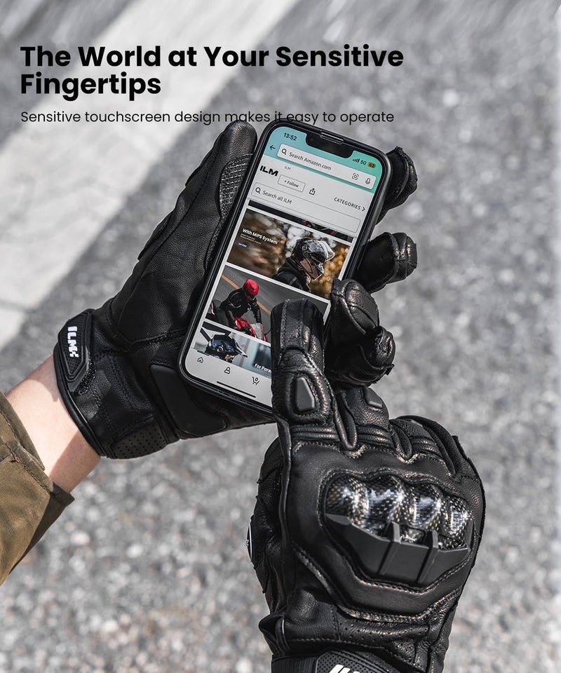 ILM Air Flow Leather Motorcycle Gloves Touchscreen for Men and Women Model-GRC01 (M, Black) - Image 3